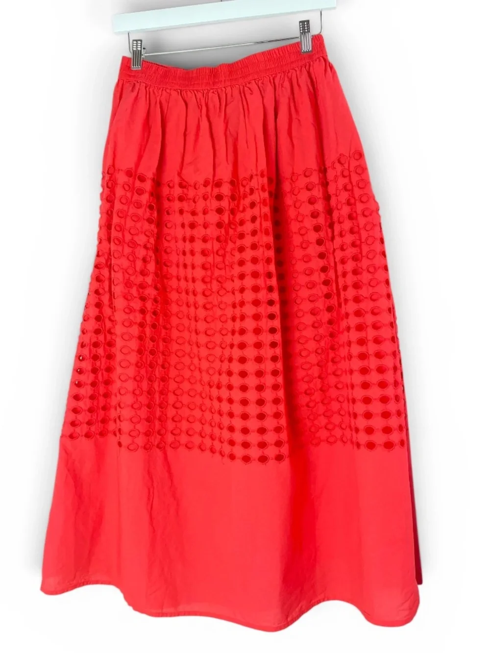 Jennifer & Grace Maxi Eyelet Cotton Skirt in Coral Red Size S